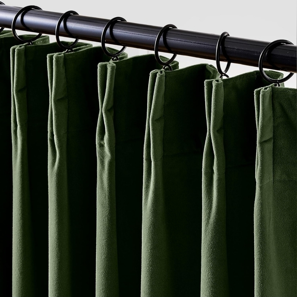 Luxury Velvet Pinch Pleat Blackout Curtains – Moss Green, 84” (2 Panels) - Picture 2 of 9